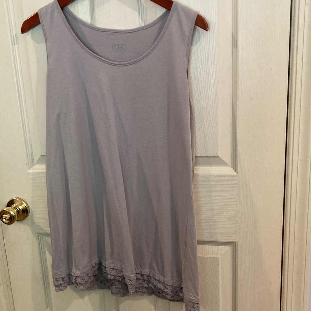 LOGO by Lori Goldstein Mushroom Layering Tank with Lace Border